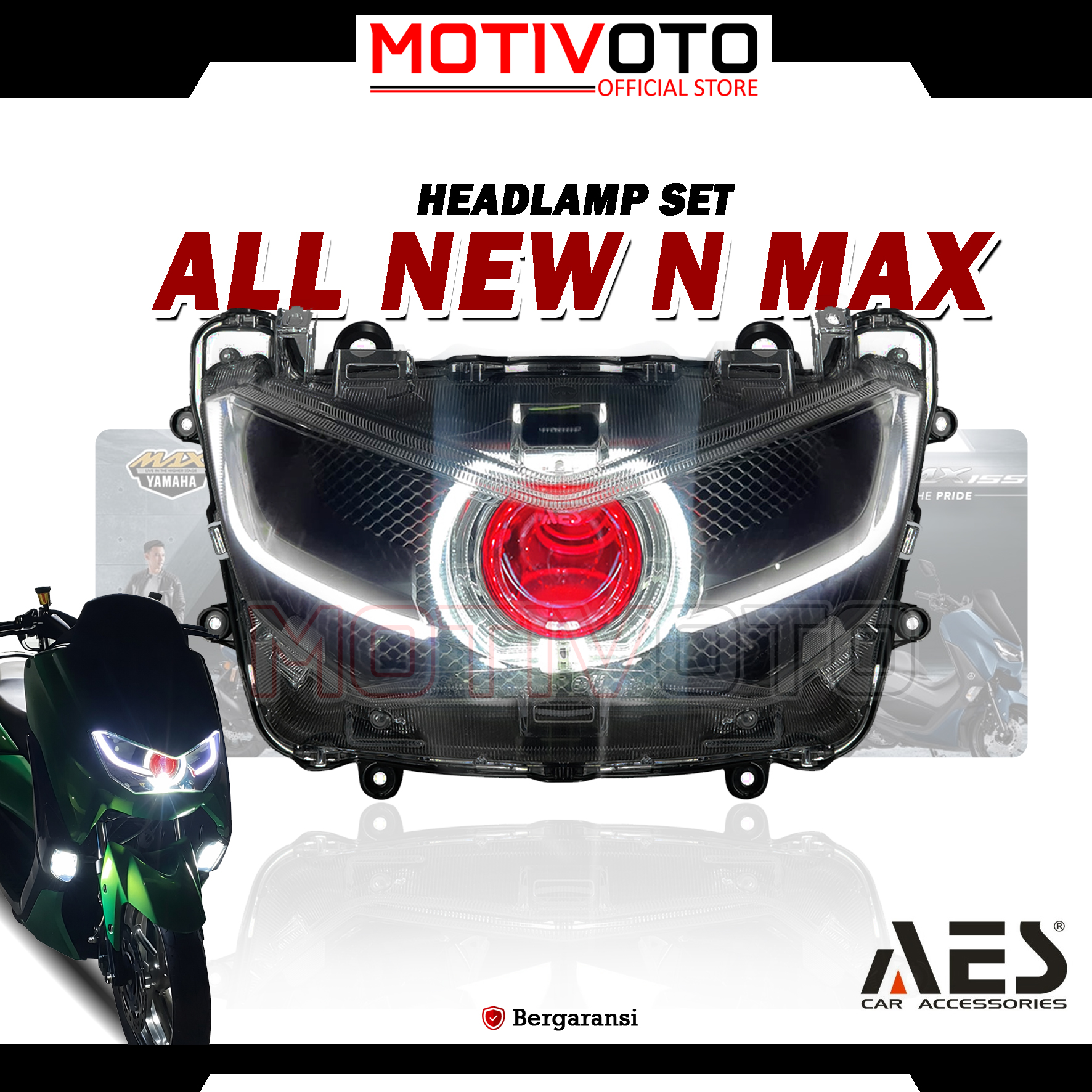 Headlamp Projie BiLED AES Nmax New + Saklar PNP Lampu Depan Bi-LED AES Turbo SE Experience 2.5inch 60Watt Yamaha All New Nmax 2020 with Exhaust Fan RGB