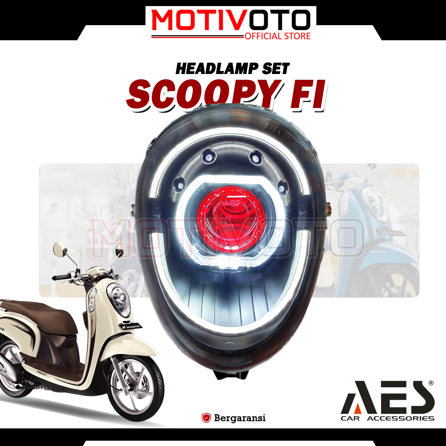 Headlamp Projie BiLED AES Scoopy Fi + Saklar PNP Lampu Depan Bi-LED AES Turbo SE Experience 2.5inch 60Watt Honda Scoopy Fi 2013-2017 with Exhaust Fan RGB