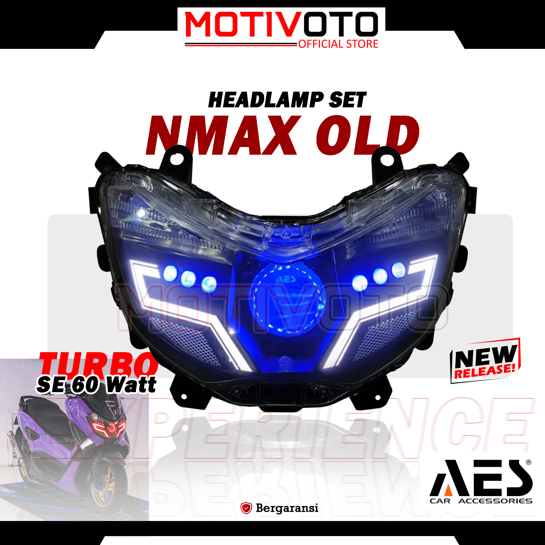 Headlamp Projie BiLED AES Nmax Old tipe V2 Lazy + Saklar PNP Lampu Depan Bi-LED AES Turbo SE Experience 2.5inch 60Watt Yamaha Nmax Old 2DP 2014-2019 with Exhaust Fan RGB