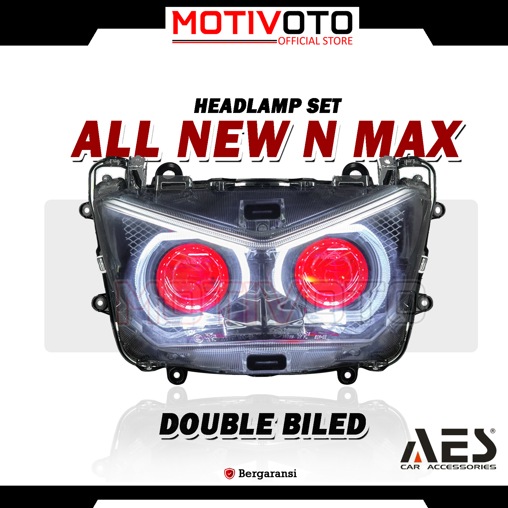 Headlamp Projie BiLED AES Nmax New 2 Lampu + Saklar PNP Lampu Depan Bi-LED AES Turbo SE Experience 2.5inch 60Watt Yamaha All New Nmax 2020 with Exhaust Fan RGB Double Biled