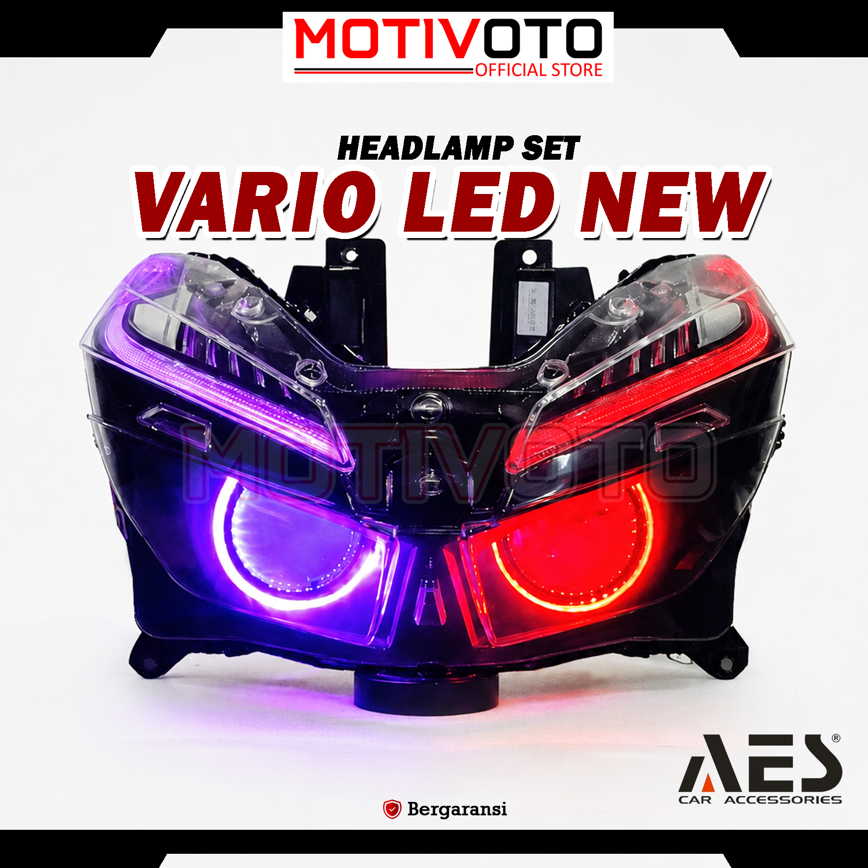Projie BiLED AES Vario125/150 LED New RGB Belang + Saklar PNP Lampu Depan Bi-LED AES Turbo SE Experience 2.5inch 60Watt Honda Vario 125 / 150 LED New 2018 - 2022 K60R K59J with Exhaust Fan RGB PnP colok soket