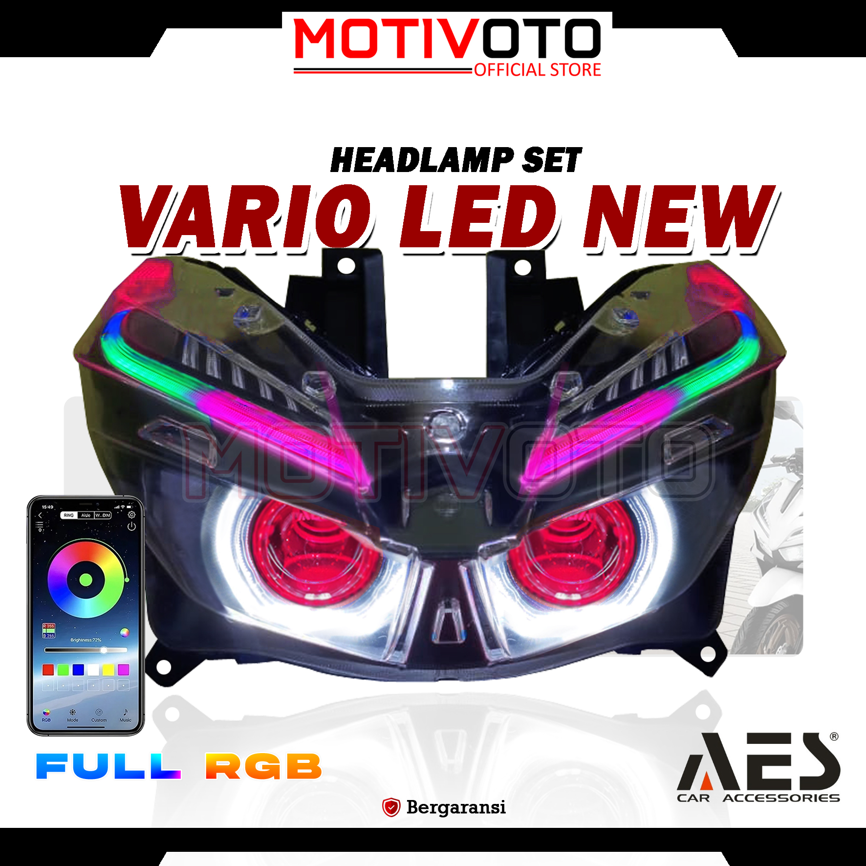 Projie BiLED AES Vario125/150 LED New Full RGB + Saklar PNP Lampu Depan Bi-LED AES Turbo SE Experience 2.5inch 60Watt Honda Vario 125 / 150 LED New 2018 - 2022 K60R K59J with Exhaust Fan RGB