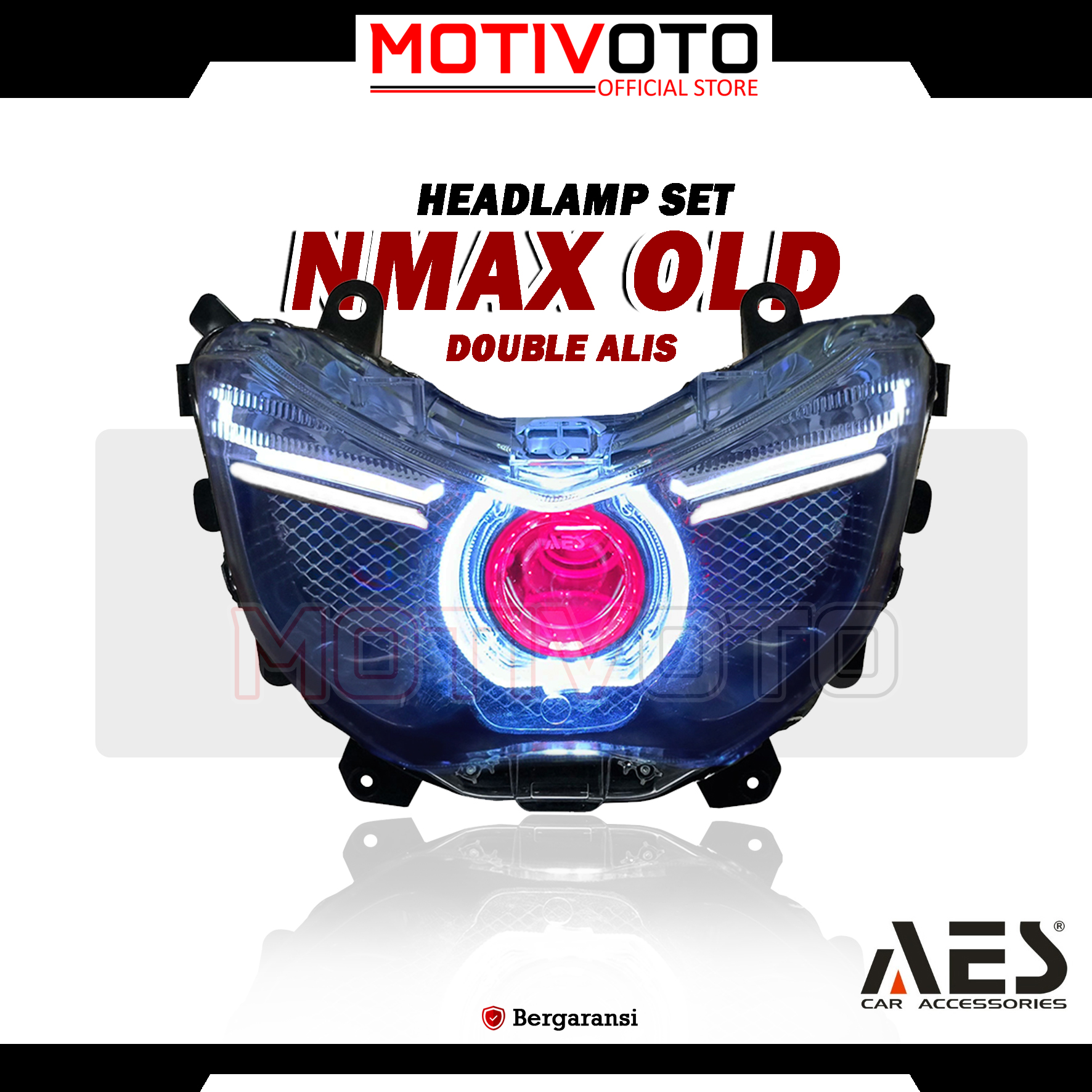 Headlamp Projie BiLED AES Nmax Old 2 Alis + Saklar PNP Lampu Depan Bi-LED AES Turbo SE Experience 2.5inch 60Watt Yamaha Nmax Old 2DP 2014-2019 with Exhaust Fan RGB