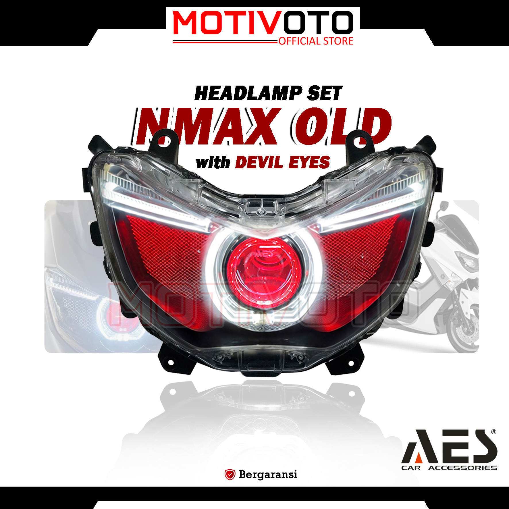 Headlamp Projie BiLED AES Nmax Old with Devil Eyes + Saklar PNP Lampu Depan Bi-LED AES Turbo SE Experience 2.5inch 60Watt Yamaha Nmax Old 2DP 2014-2019 with Exhaust Fan RGB