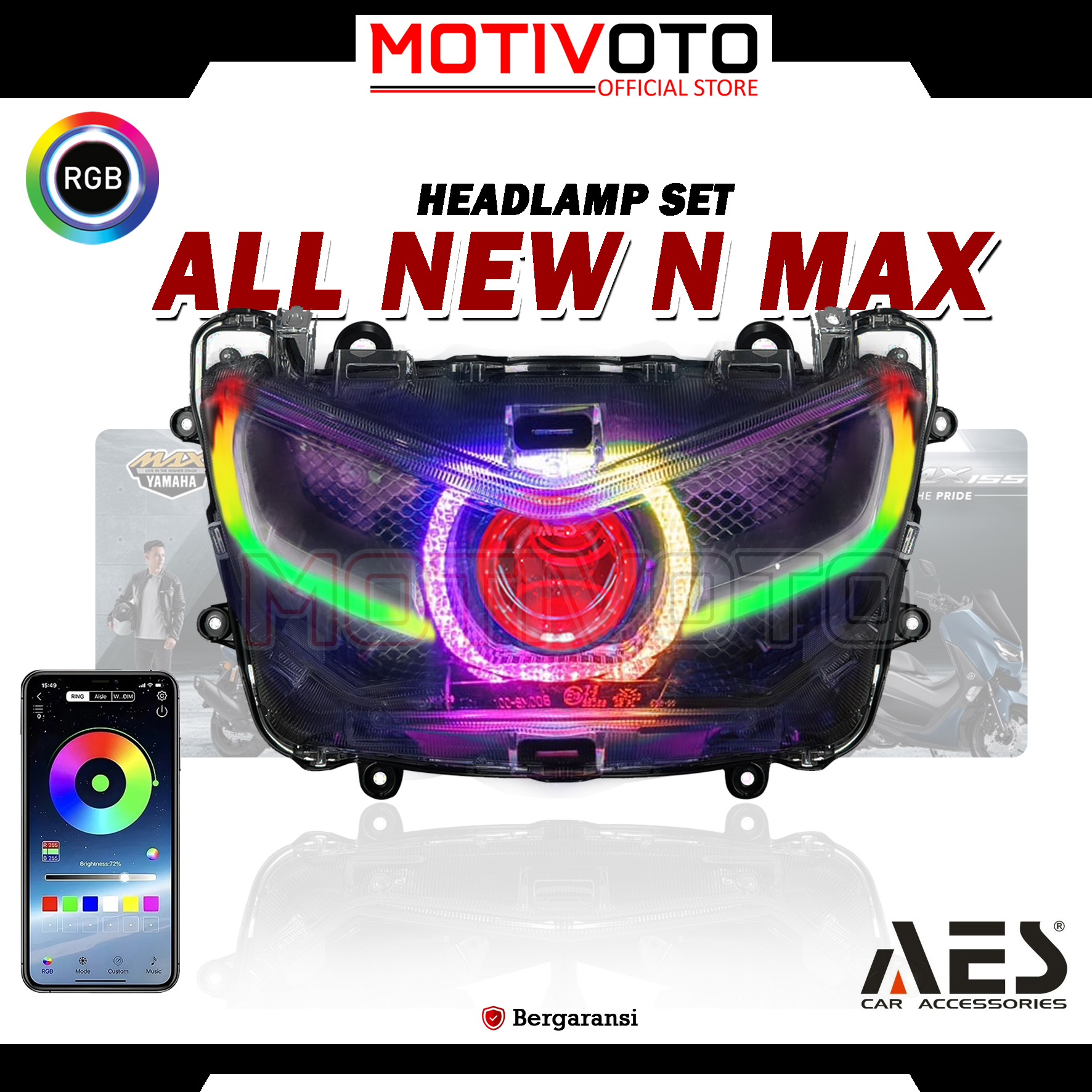 Headlamp Projie BiLED AES Nmax New Full RGB + Saklar PNP Lampu Depan Bi-LED AES Turbo SE Experience 2.5inch 60Watt Yamaha New Nmax 2020 with Exhaust Fan RGB