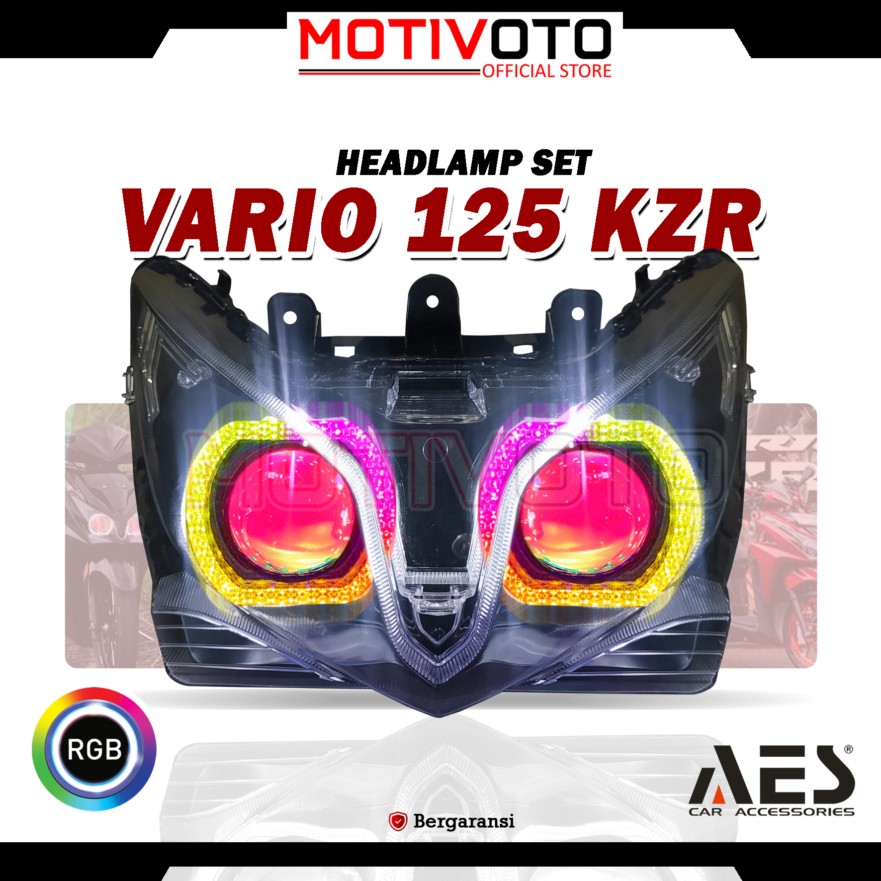 Projie BiLED AES Vario KZR Full RGB + Saklar PNP Lampu Depan Bi-LED AES Turbo SE Experience 2.5inch 60Watt Honda Vario 125 KZR 2012-2015 Vario Superold Bolam with Exhaust Fan RGB