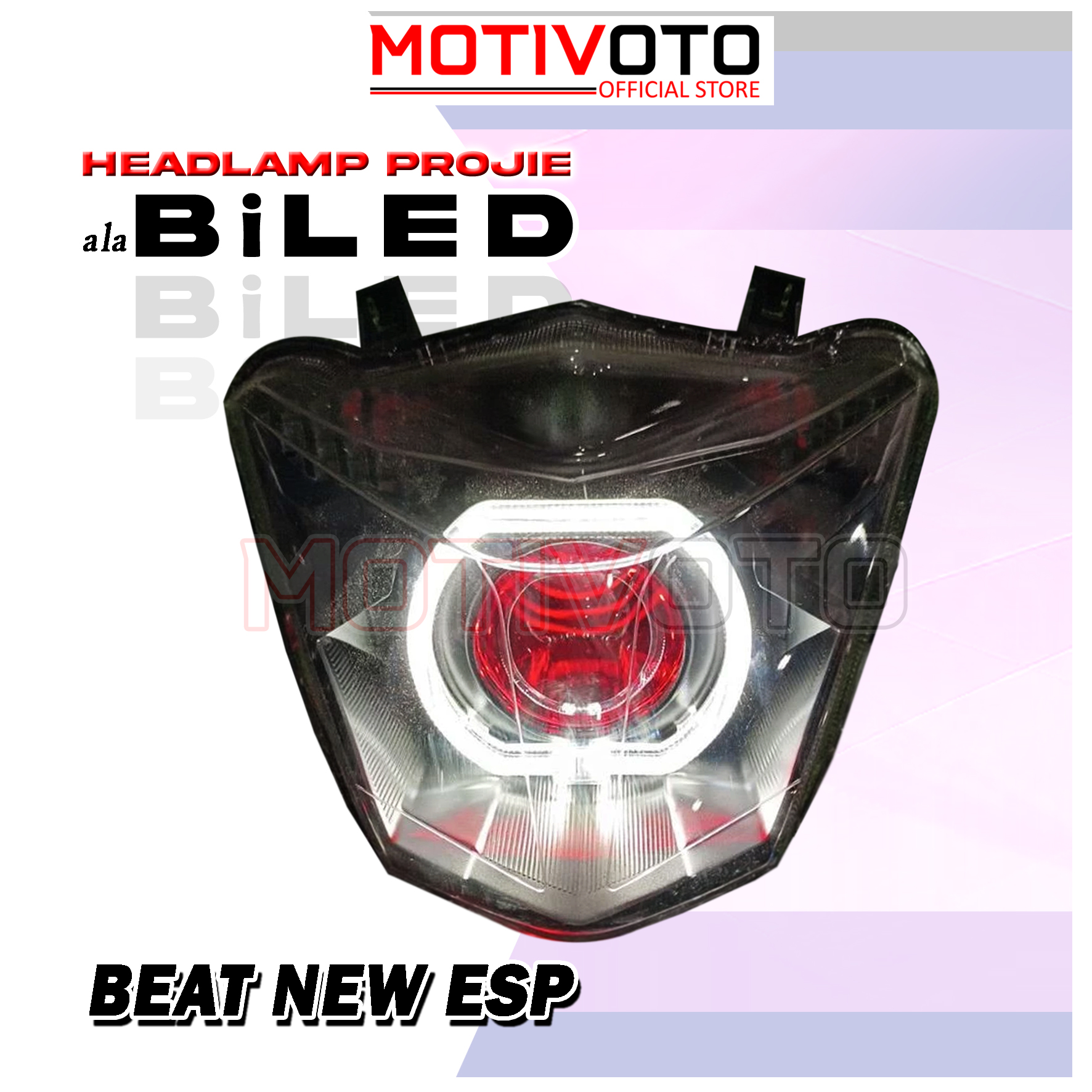 Projie Ala Biled Bi-LED AES BeAT New ESP Reflektor Lampu Depan Komplit Mika PNP Beat New ESP Stater Halus 2016-2019