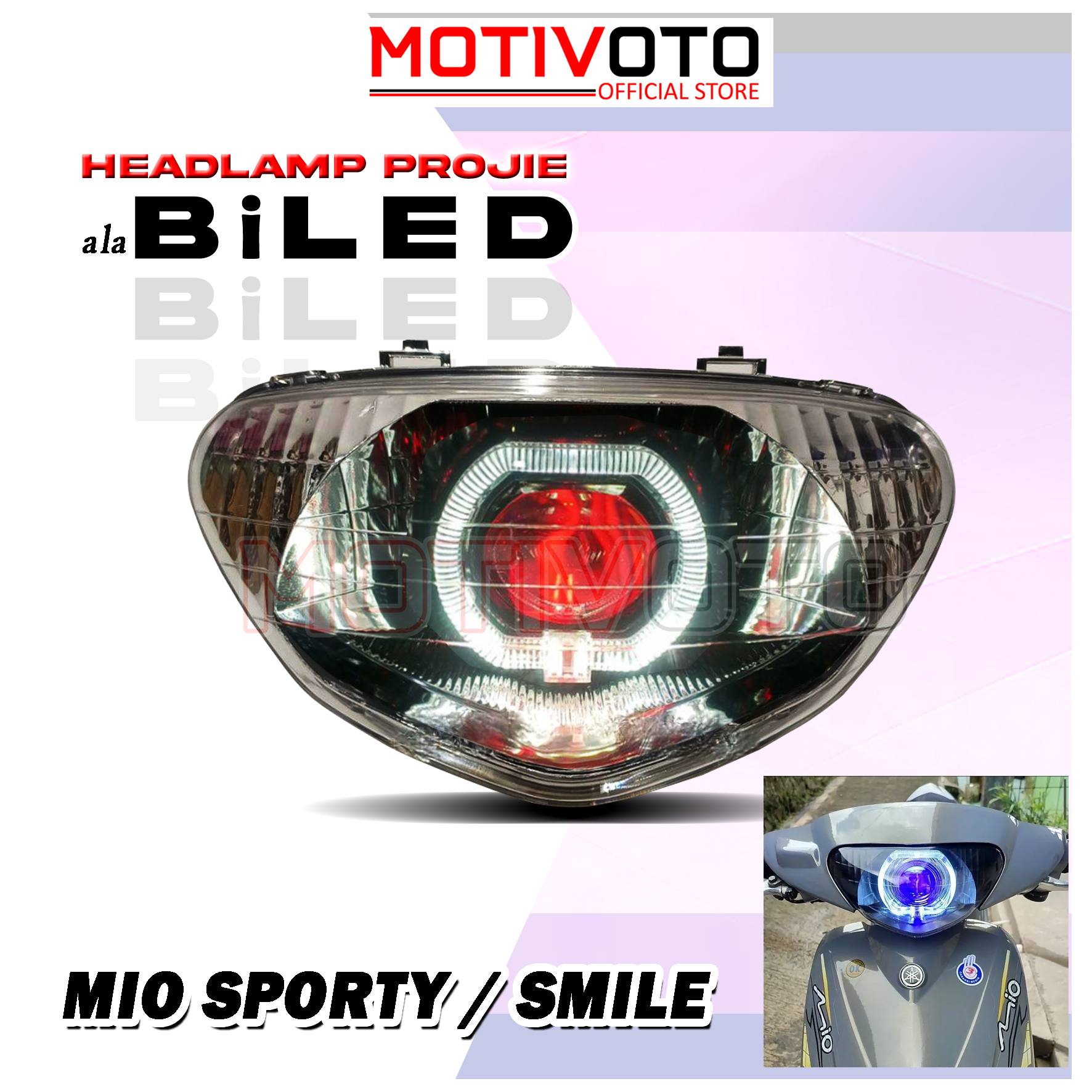 Projie Ala Biled Bi-LED AES Mio Reflektor Lampu Depan Komplit Mika PNP Yamaha Mio Sporty / Mio Smile