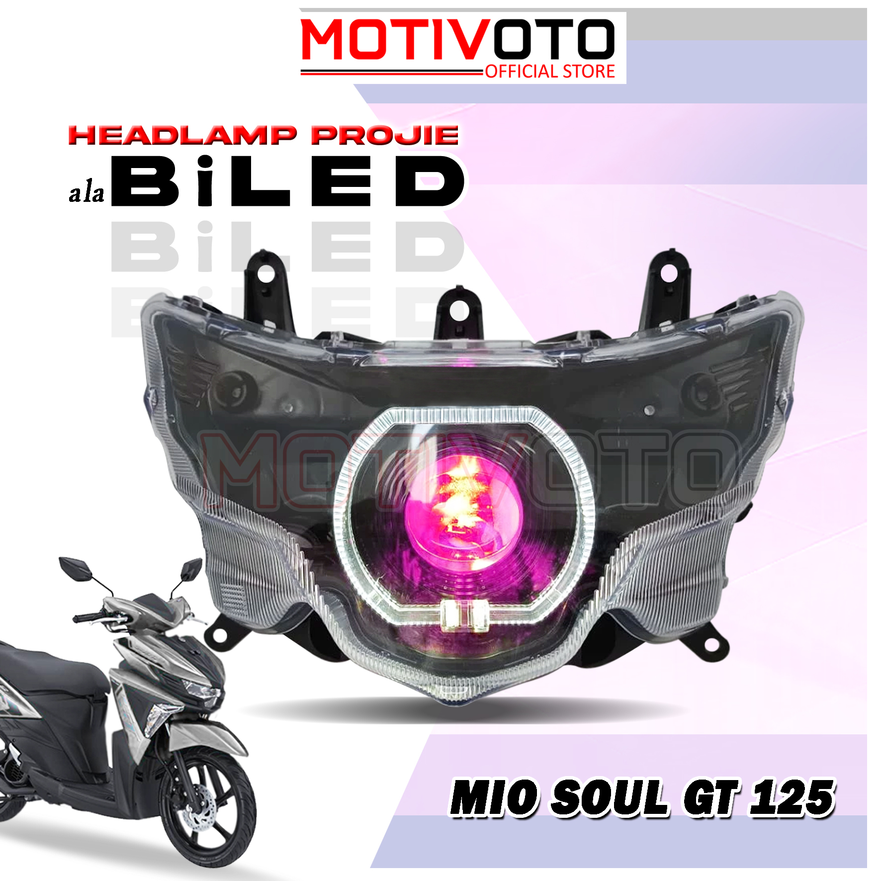 Projie Ala Biled Bi-LED AES Soul GT 125 Reflektor Lampu Depan Mio Soul GT Komplit Mika PNP Mio GT 125 Blue Core