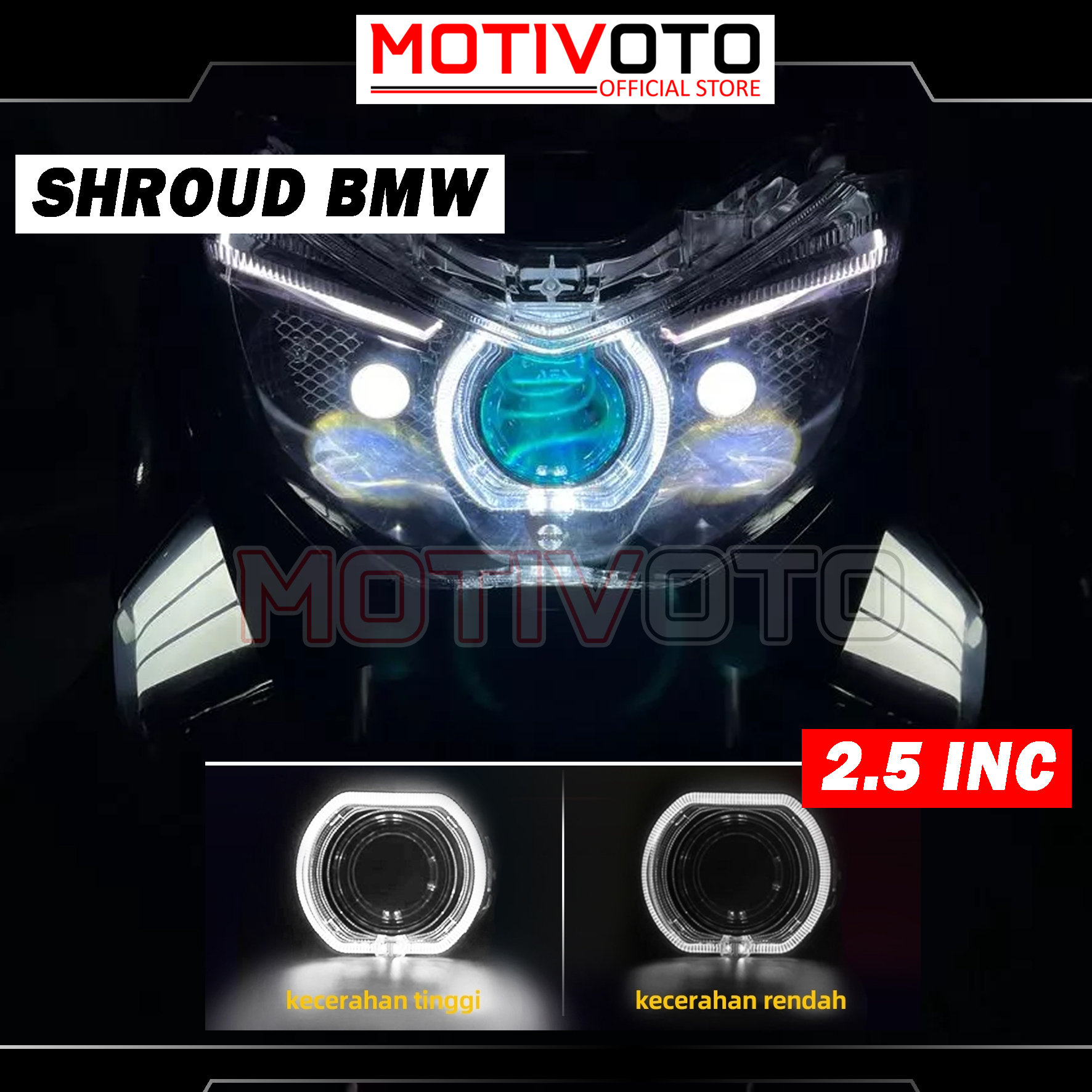 Shroud Projector BiLED model BMW Classic White Angel Eyes Crystal HID 2.5 inch Headlamp Projie Biled Scoopy Prestige BeAT Deluxe Nmax Old All New N max 2020 Mio LED Light Neon Universal Motor Mobil