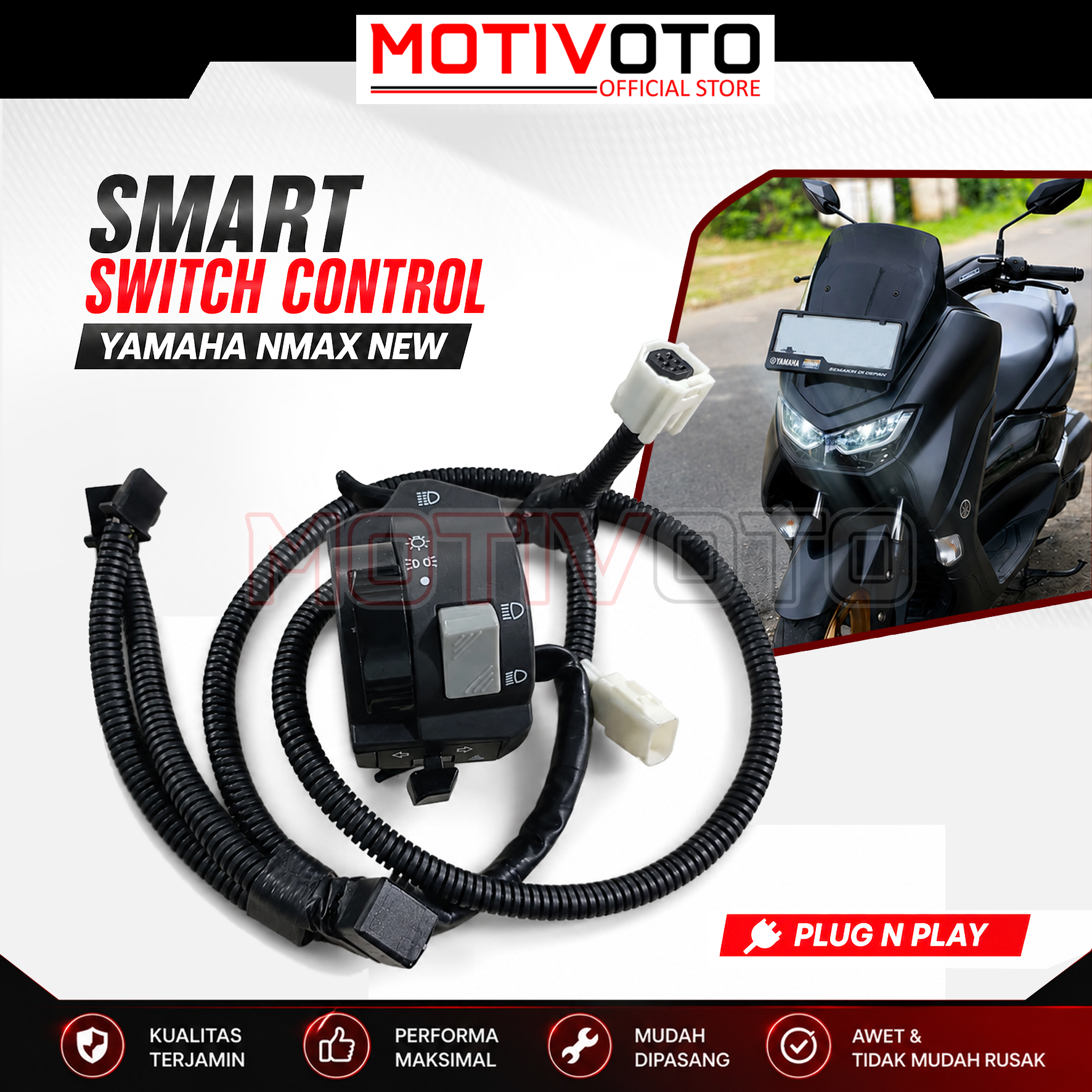 Holder SmartSwitch Saklar Lampu Depan Standar Nmax New bisa Dim Piw Piw Tanpa Potong Kabel Plus N Play Lampu Utama N Max New 2020 Up