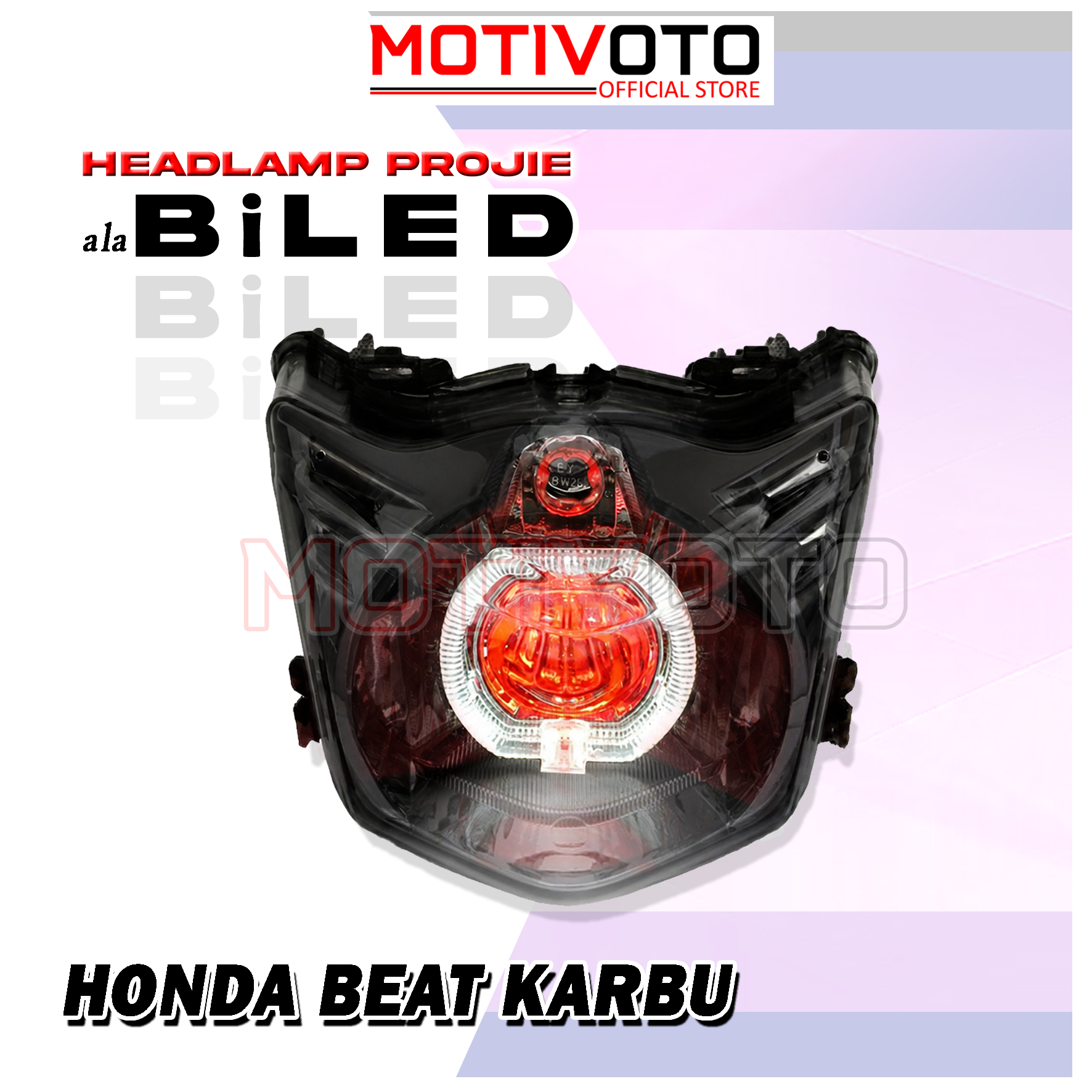 Projie Ala Biled Bi-LED AES Beat Karbu Reflektor Lampu Depan Honda Beat Karbu Cw Komplit Mika PNP Beat Karbu Lama 2008 - 2012