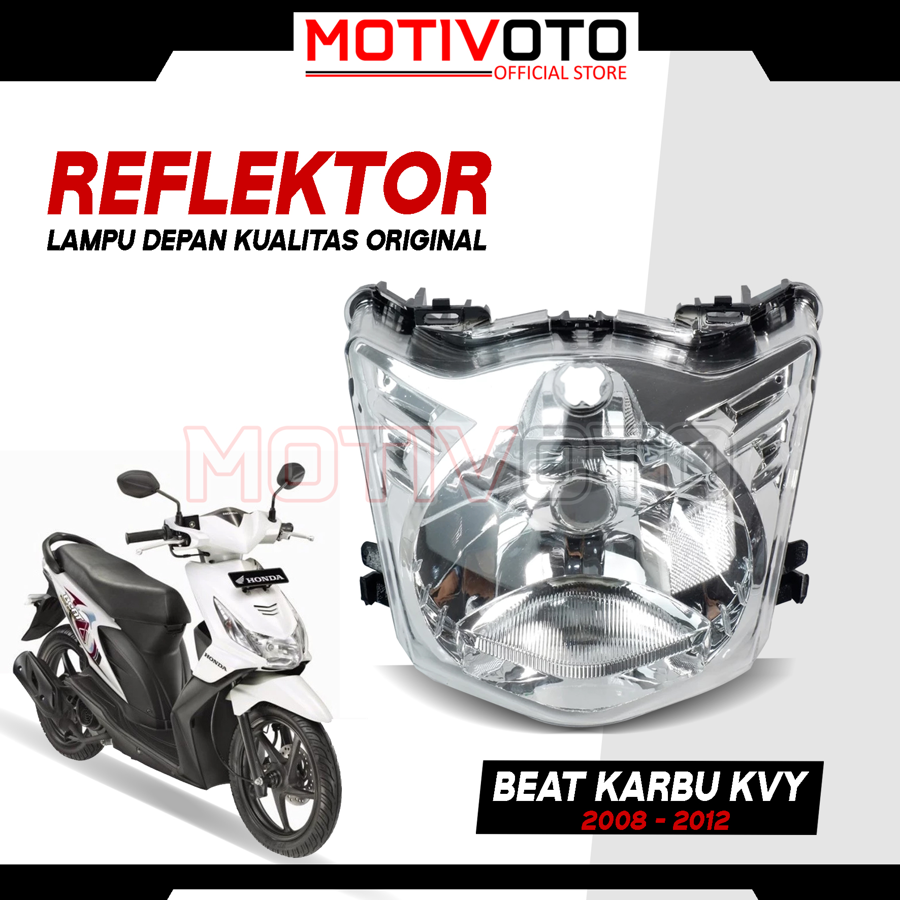 Reflektor Lampu Depan + Mika Beat Karbu Kualitas Original Lampu Depan Beat KVY 2008 - 2012 Presisi Bahan Kokoh