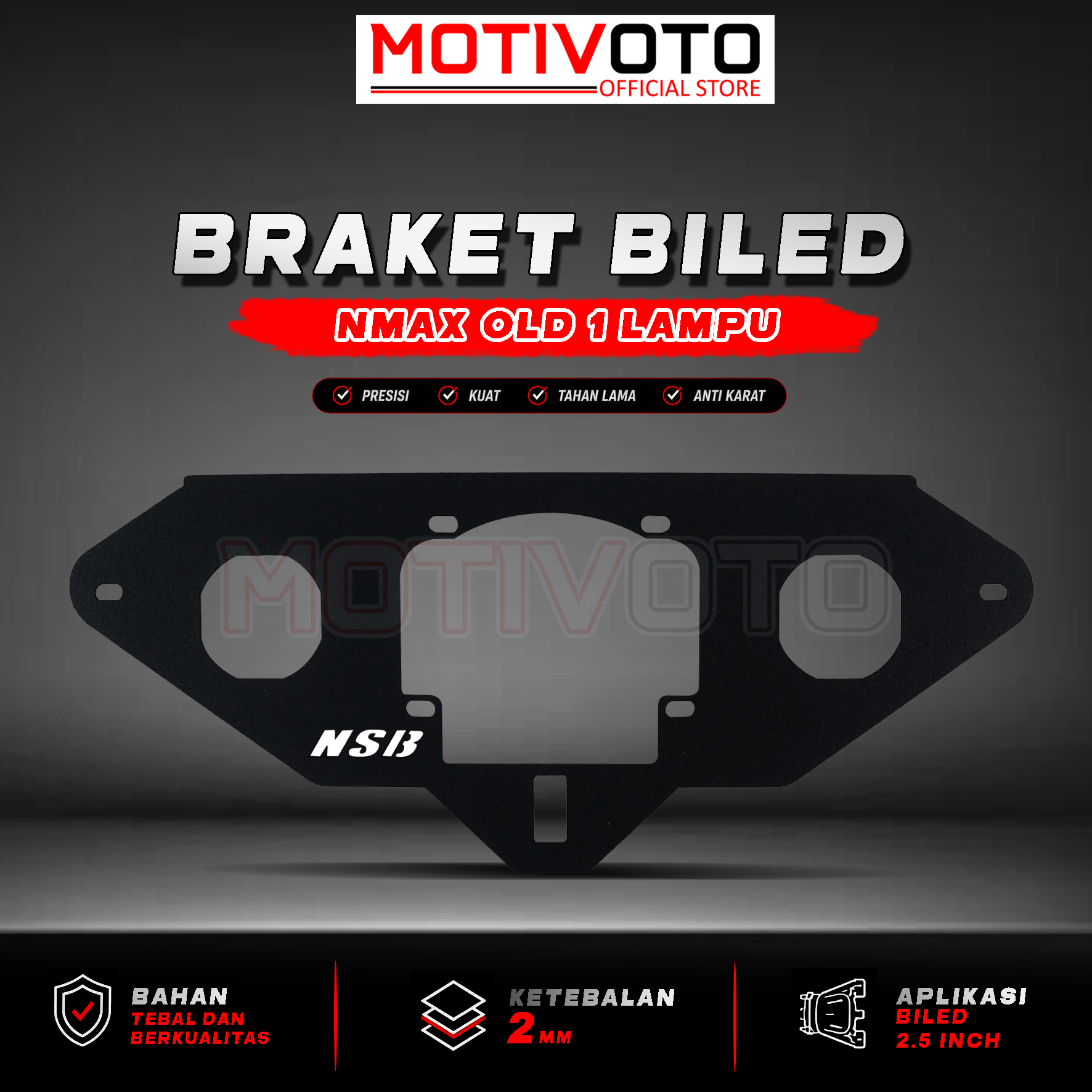 Breket Dudukan Lampu Projie Biled AES 2,5 inch Braket Single Biled Nmax Old Bahan Tebal Presisi High Quality Breket Bi-LED AES Yamaha Nmax Old 2DP 2014-2019