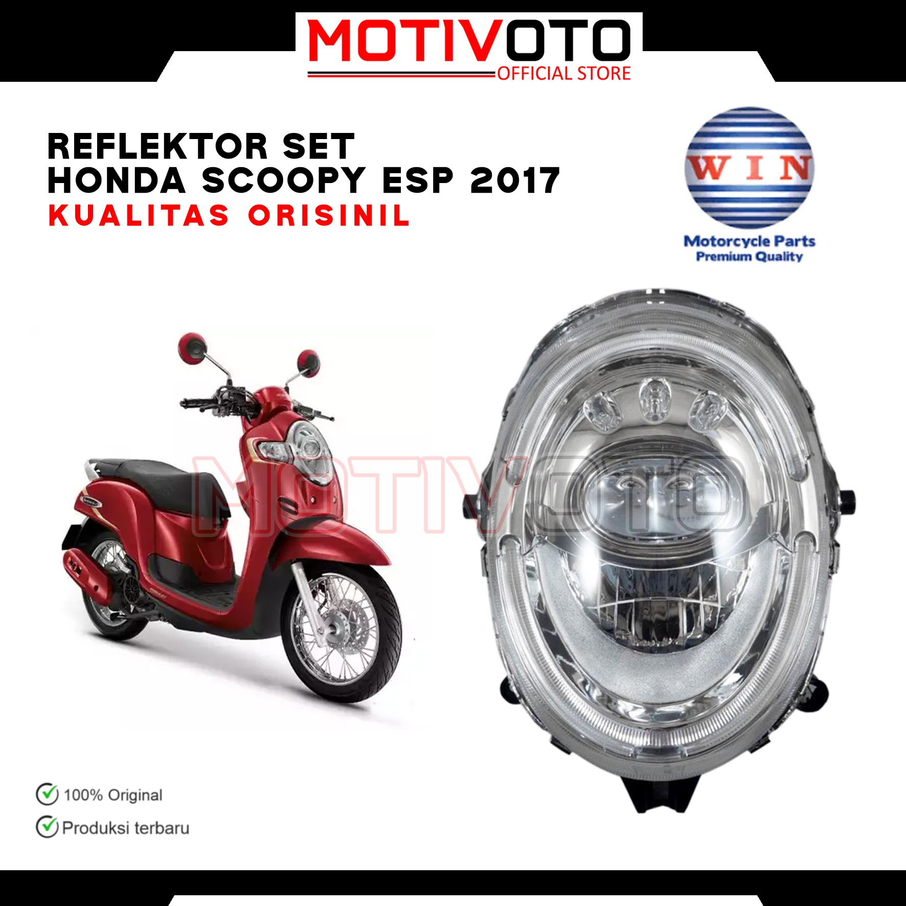 Reflektor Lampu Depan Set LED & Mika Lampu Honda Scoopy ESP 2017-2020 Kualitas Original Plug N Play Presisi