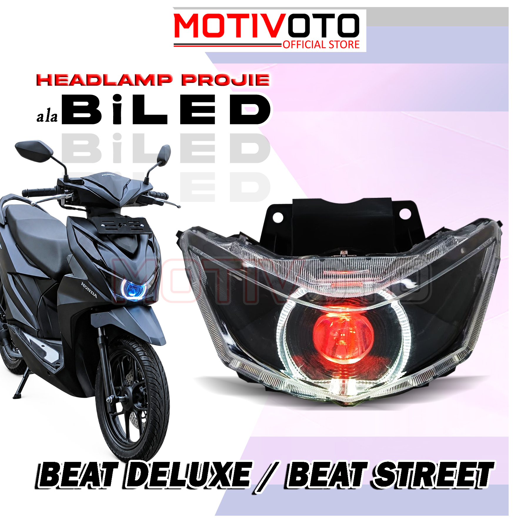 Projie Ala Biled Bi-LED AES Beat Deluxe Street Gen 1 Reflektor Lampu Depan Honda Beat Deluxe Komplit Mika PNP Beat Street / Beat Deluxe Gen 1 K1A 2020-2024